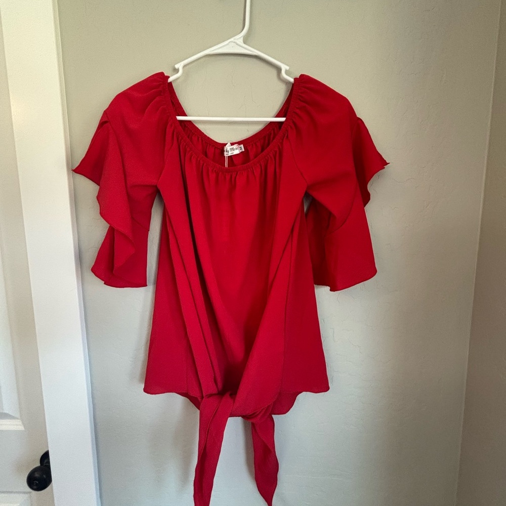 Lucky More Red Blouse with Ruffled Sleeves